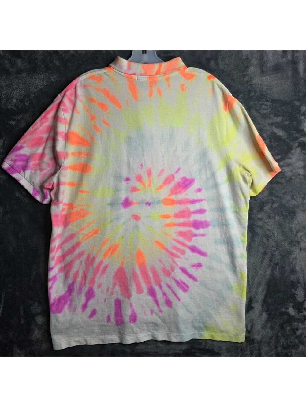 Polo Ralph Lauren Men's Size LARGE White Classic Fit Rainbow Tie-Dye Pony Polo